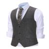 Zeattall Men's Herringbone Tweed Wool Suit Vest Single Breasted Slim Fit Waistcoat Vest(S,Royal Blue) view 3