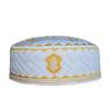 TheKufi Textured White and Golden Embroidered Sandal Kufi Crown Cap Muslim Hat (L- 23" (58.5cm)) view 1