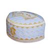 TheKufi Textured White and Golden Embroidered Sandal Kufi Crown Cap Muslim Hat (L- 23" (58.5cm)) view 3