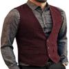 Zeattall Men's Herringbone Tweed Wool Suit Vest Single Breasted Slim Fit Waistcoat Vest(M,Burgundy) view 1