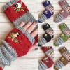 dSNAPoutof Women Knitted Gloves, Autumn Winter Warm Gloves, Bird Embroidered Knit Fingerless Color Block Stretchy Mitten, Cold Weather Gloves, Red view 3