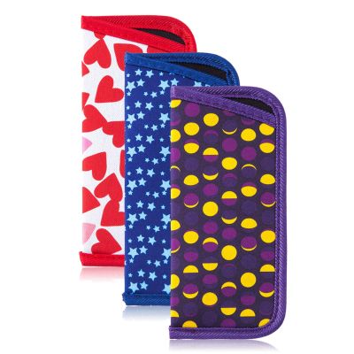 TRIUMPH VISION 3 Pack Reading Glasses Pouch - Soft Eyeglasses Bag Portable Holder Slim Sunglasses Sleeve Eyewear Case Heart, Ball, Star