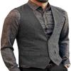 Zeattall Men's Herringbone Tweed Wool Suit Vest Single Breasted Slim Fit Waistcoat Vest(M,Grey) view 1