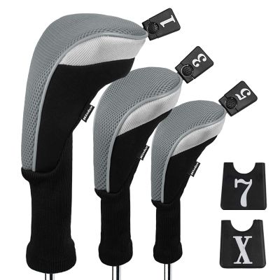 Andux 3pcs/Set Golf 460cc Driver Wood Club Head Covers Long Neck with No. Tags Grey
