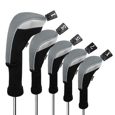 Andux 5pcs/Set Mesh Golf 460cc Driver Fairway Wood Club Head Covers Long Neck with No. Tags Black/Grey