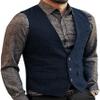 Zeattall Men's Herringbone Tweed Wool Suit Vest Single Breasted Slim Fit Waistcoat Vest(XXL,Navy) view 1