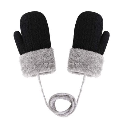 Toddler Baby Knitted Winter Gloves Kids Boys Girls Thick Fleece Lined Cable Mitten Wool Warm Knit Snow Ski Glove Children Mittens with String Outdoor Cold Weather Thermal Gloves Age 1-4Y