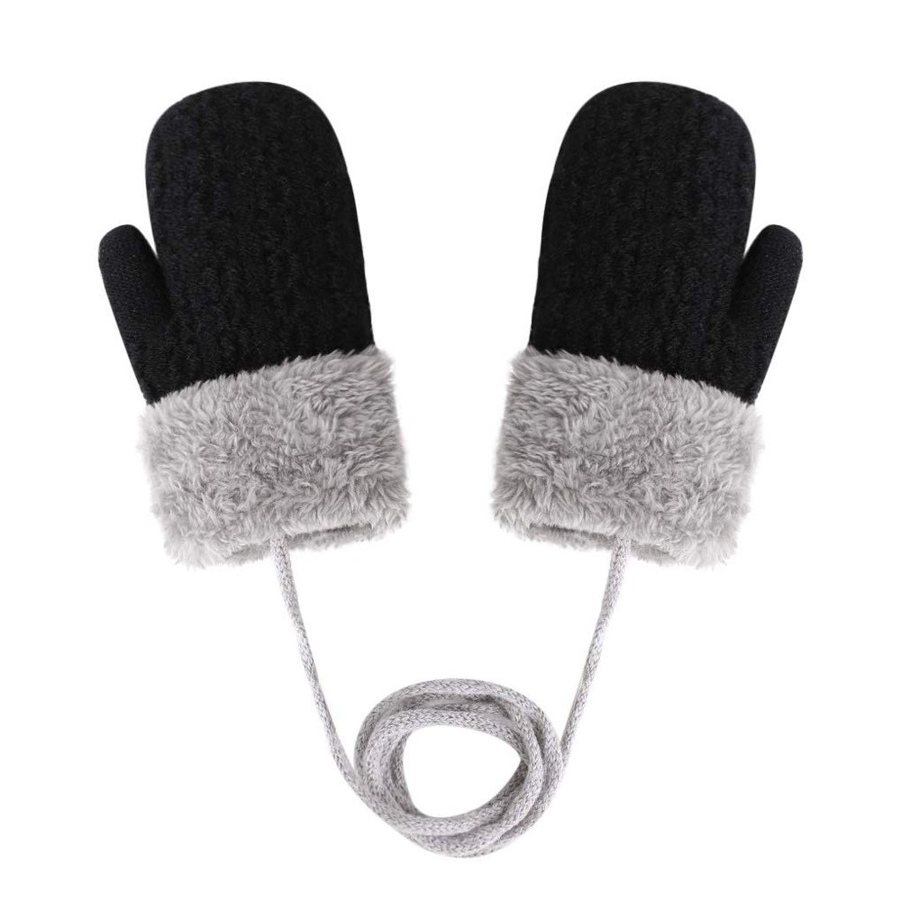 Toddler Baby Knitted Winter Gloves Kids Boys Girls Thick Fleece Lined Cable Mitten Wool Warm Knit Snow Ski Glove Children Mittens with String Outdoor Cold Weather Thermal Gloves Age 1-4Y
