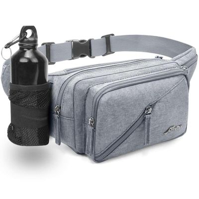 Afreter Fanny Pack Waterproof Waist Bag Pack Men Women Hip Bum Bag With Water Bottle Holder Adjustable Strap Suitable For Outdoors Workout Traveling Hiking Cycling Dog Walking Pouch Bag(Grey)
