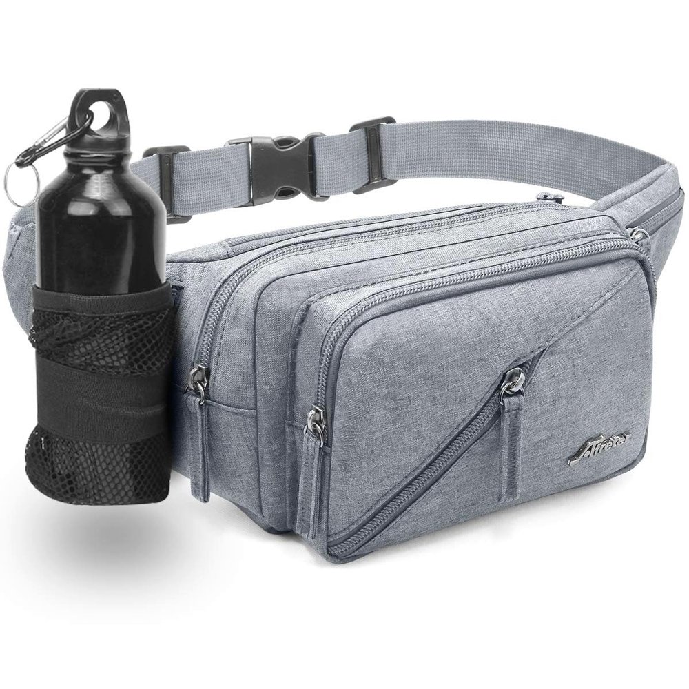 Afreter Fanny Pack Waterproof Waist Bag Pack Men Women Hip Bum Bag With Water Bottle Holder Adjustable Strap Suitable For Outdoors Workout Traveling Hiking Cycling Dog Walking Pouch Bag(Grey)