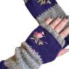 dSNAPoutof Women Knitted Gloves, Autumn Winter Warm Gloves, Bird Embroidered Knit Fingerless Color Block Stretchy Mitten, Cold Weather Gloves, Blue view 1