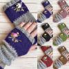dSNAPoutof Women Knitted Gloves, Autumn Winter Warm Gloves, Bird Embroidered Knit Fingerless Color Block Stretchy Mitten, Cold Weather Gloves, Blue view 2