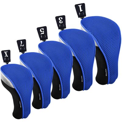 Andux 5pcs/Set Golf 460cc Driver Fairway Wood Club Head Covers Short Neck Blue