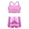 JEEYJOO Kids Girls 2 Pieces Dance Set Sequins Gymnastic Leotard Athletic Active Sports Workout Swimming Suits Pink 12-14 Years view 2