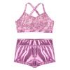 JEEYJOO Kids Girls 2 Pieces Dance Set Sequins Gymnastic Leotard Athletic Active Sports Workout Swimming Suits Pink 12-14 Years view 3