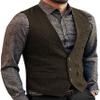 Zeattall Men's Herringbone Tweed Wool Suit Vest Single Breasted Slim Fit Waistcoat Vest(XXL,Coffee) view 1