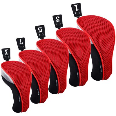 Andux 5pcs/Set Golf 460cc Driver Fairway Wood Club Head Covers Short Neck Red