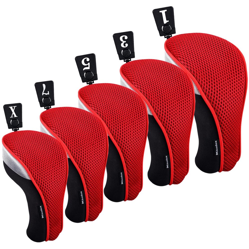 Andux 5pcs/Set Golf 460cc Driver Fairway Wood Club Head Covers Short Neck Red