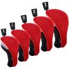 Andux 5pcs/Set Golf 460cc Driver Fairway Wood Club Head Covers Short Neck Red view 1