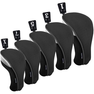 Andux 5pcs/Set Golf 460cc Driver Fairway Wood Club Head Covers Short Neck Black
