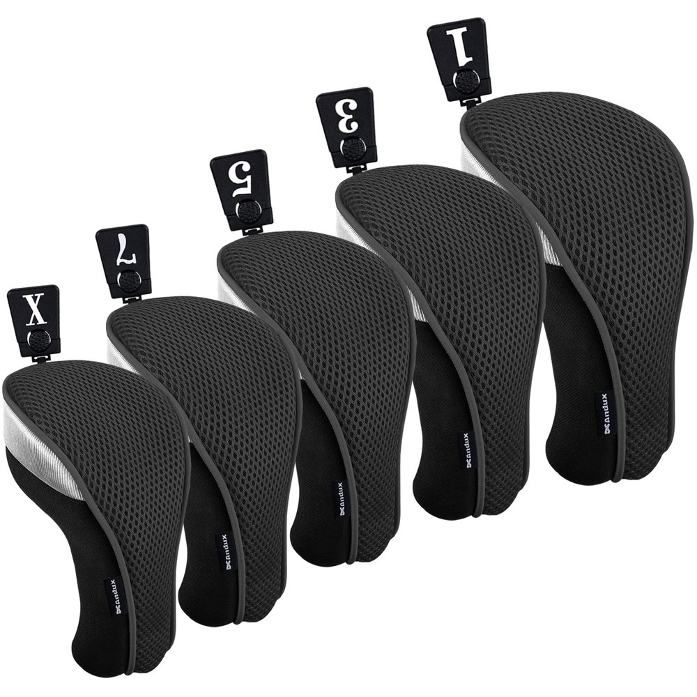 Andux 5pcs/Set Golf 460cc Driver Fairway Wood Club Head Covers Short Neck Black
