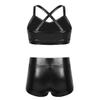 JEEYJOO Kids Girls 2 Pieces Dance Set Sequins Gymnastic Leotard Athletic Active Sports Workout Swimming Suits Black 12-14 Years view 2