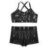 JEEYJOO Kids Girls 2 Pieces Dance Set Sequins Gymnastic Leotard Athletic Active Sports Workout Swimming Suits Black 12-14 Years view 3