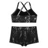 JEEYJOO Kids Girls 2 Pieces Dance Set Sequins Gymnastic Leotard Athletic Active Sports Workout Swimming Suits Black 12-14 Years view 4