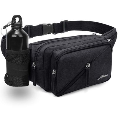 Afreter Fanny Pack Waterproof Waist Bag Pack Men Women Hip Bum Bag With Water Bottle Holder Adjustable Strap Suitable For Outdoors Workout Traveling Hiking Cycling Dog Walking Pouch Bag(black)