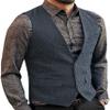 Zeattall Men's Herringbone Tweed Wool Suit Vest Single Breasted Slim Fit Waistcoat Vest(XL,Light Navy) view 1