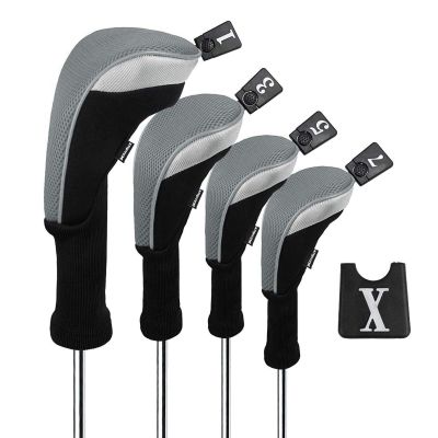 Andux 4pcs/Set Mesh Golf 460cc Driver Fairway Wood Club Head Covers Long Neck with No. Tags Black/Grey
