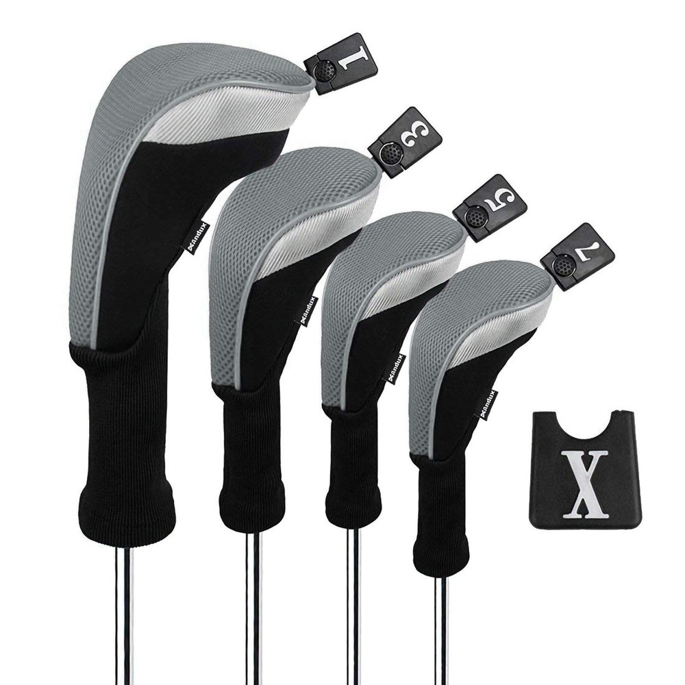 Andux 4pcs/Set Mesh Golf 460cc Driver Fairway Wood Club Head Covers Long Neck with No. Tags Black/Grey