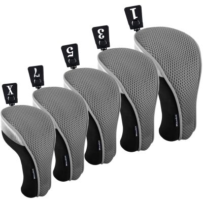 Andux 5pcs/Set Golf 460cc Driver Fairway Wood Club Head Covers Short Neck Gray