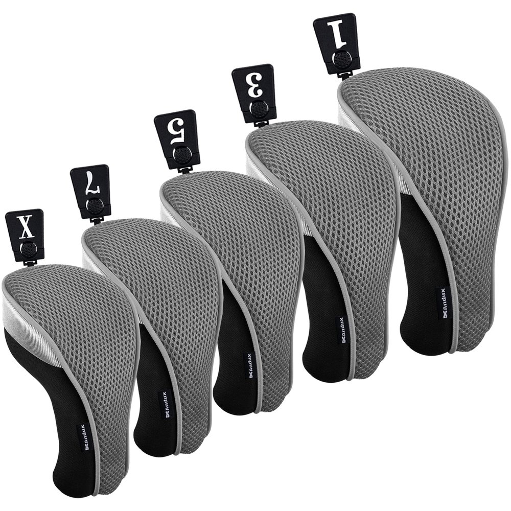 Andux 5pcs/Set Golf 460cc Driver Fairway Wood Club Head Covers Short Neck Gray