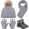 4 Pieces Kids Beanie Hat Scarf Gloves Socks Set Knit Winter Warm Set for Toddler (Grey) view 1