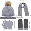 4 Pieces Kids Beanie Hat Scarf Gloves Socks Set Knit Winter Warm Set for Toddler (Grey) view 2