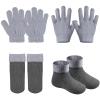 4 Pieces Kids Beanie Hat Scarf Gloves Socks Set Knit Winter Warm Set for Toddler (Grey) view 4
