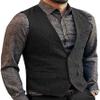 Zeattall Men's Herringbone Tweed Wool Suit Vest Single Breasted Slim Fit Waistcoat Vest(S,Black) view 1