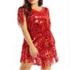 Kaerm Womens Sleeveless Shiny Sequin Tassels Samba Tango Latin Dance Dress Ballroom Stage Performance Costume Red X-Large view 1