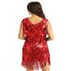 Kaerm Womens Sleeveless Shiny Sequin Tassels Samba Tango Latin Dance Dress Ballroom Stage Performance Costume Red X-Large view 3