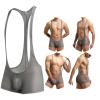 YUFEIDA Men's Athletic Supporters Stylish Bodysuit Slim Fit Jumpsuit Breathable Base Layers Boxer Back Open Leotard (Singlet Grey, XL) view 2