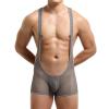 YUFEIDA Men's Athletic Supporters Stylish Bodysuit Slim Fit Jumpsuit Breathable Base Layers Boxer Back Open Leotard (Singlet Grey, XL) view 3