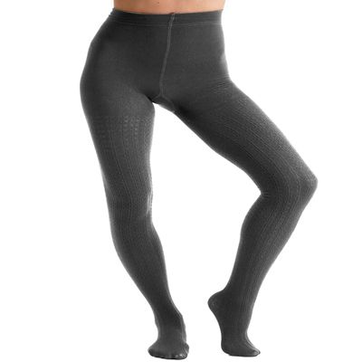 Couture Women's Cable Knit Fleece Tights in Black with Flat Seams and Extra Stretch - Polyester & Spandex - Large