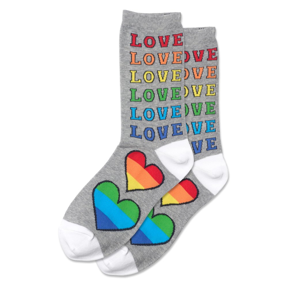 Hot Sox Women's Rainbow Love Crew Socks 1 Pair Pack, Gray Heather, Women's Shoe Size 4-10