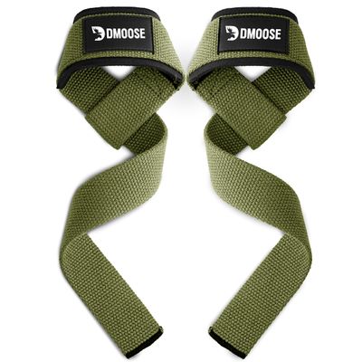 DMoose Fitness Lifting Straps - 4mm Neoprene Padded Wrist Straps for Weightlifting & Powerlifting - Cotton Lifting Strap with Silicone Grip for Men & Women (Military Green)