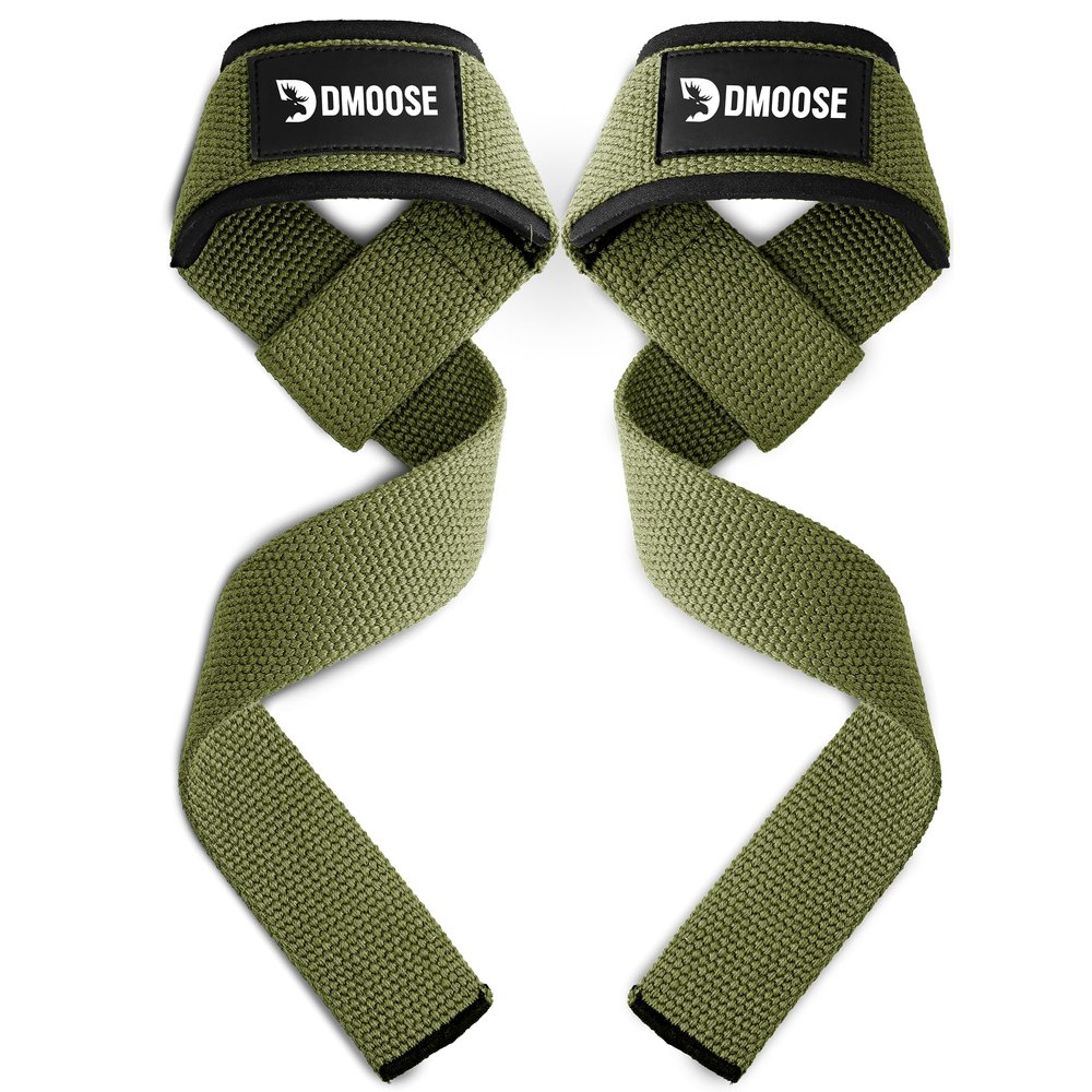 DMoose Fitness Lifting Straps - 4mm Neoprene Padded Wrist Straps for Weightlifting & Powerlifting - Cotton Lifting Strap with Silicone Grip for Men & Women (Military Green)