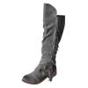 ZBYY Women's Knee High Boots Casual Over The Knee Retro Fringe Moccasin Flat Heel Zipper Long Boots Square Heels Shoes Gray view 1