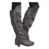 ZBYY Women's Knee High Boots Casual Over The Knee Retro Fringe Moccasin Flat Heel Zipper Long Boots Square Heels Shoes Gray view 2
