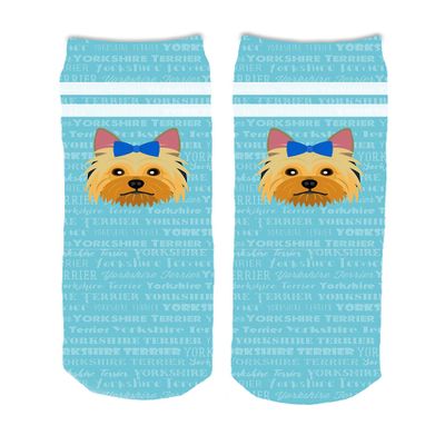 Mystic Sloth Adorable Dog Breed Design Children's Crew Socks (Yorkshire Terrier - Blue Bow)