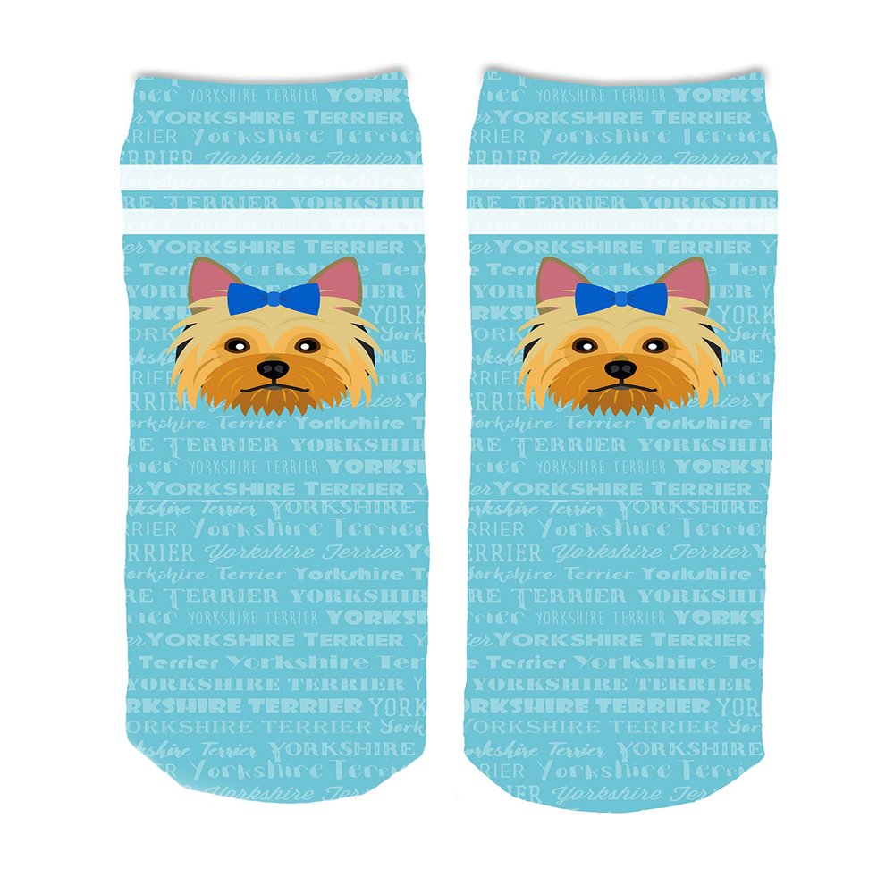 Mystic Sloth Adorable Dog Breed Design Children's Crew Socks (Yorkshire Terrier - Blue Bow)